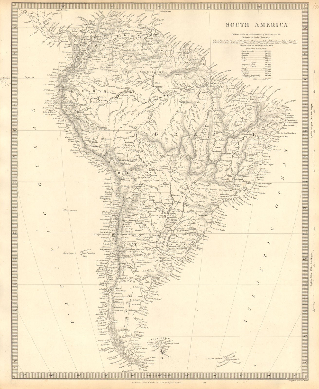 SOUTH AMERICA. Brazil Chle Peru Bolivia Patagonia La Plata. SDUK 1848 old map